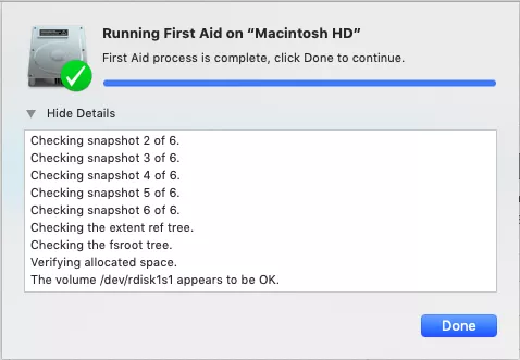 checking hard drive with First Aid in Disk Utility