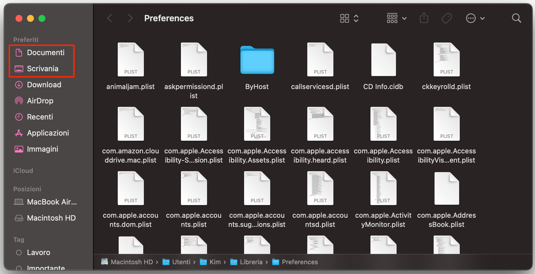 Ora sposta tutti i file rilevanti dalla cartella Preferences sul tuo MacBook.