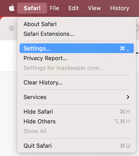 To clean your browser, start by selecting Settings from the Safari menu in Safari.