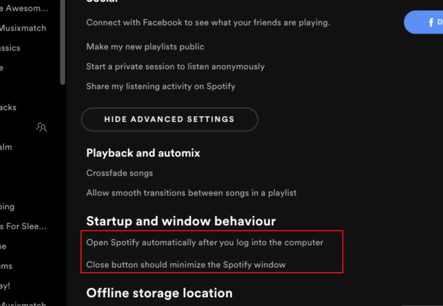 spotify advanced settings