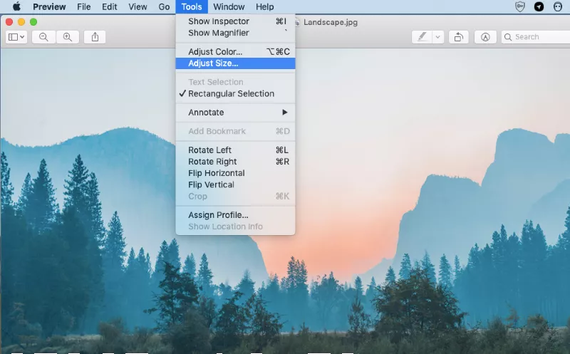 adjust size in tools menu in preview