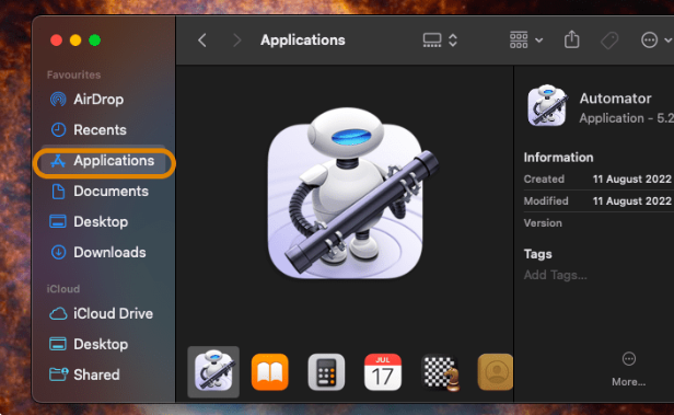Inside the Finder app. Inside the Finder app.