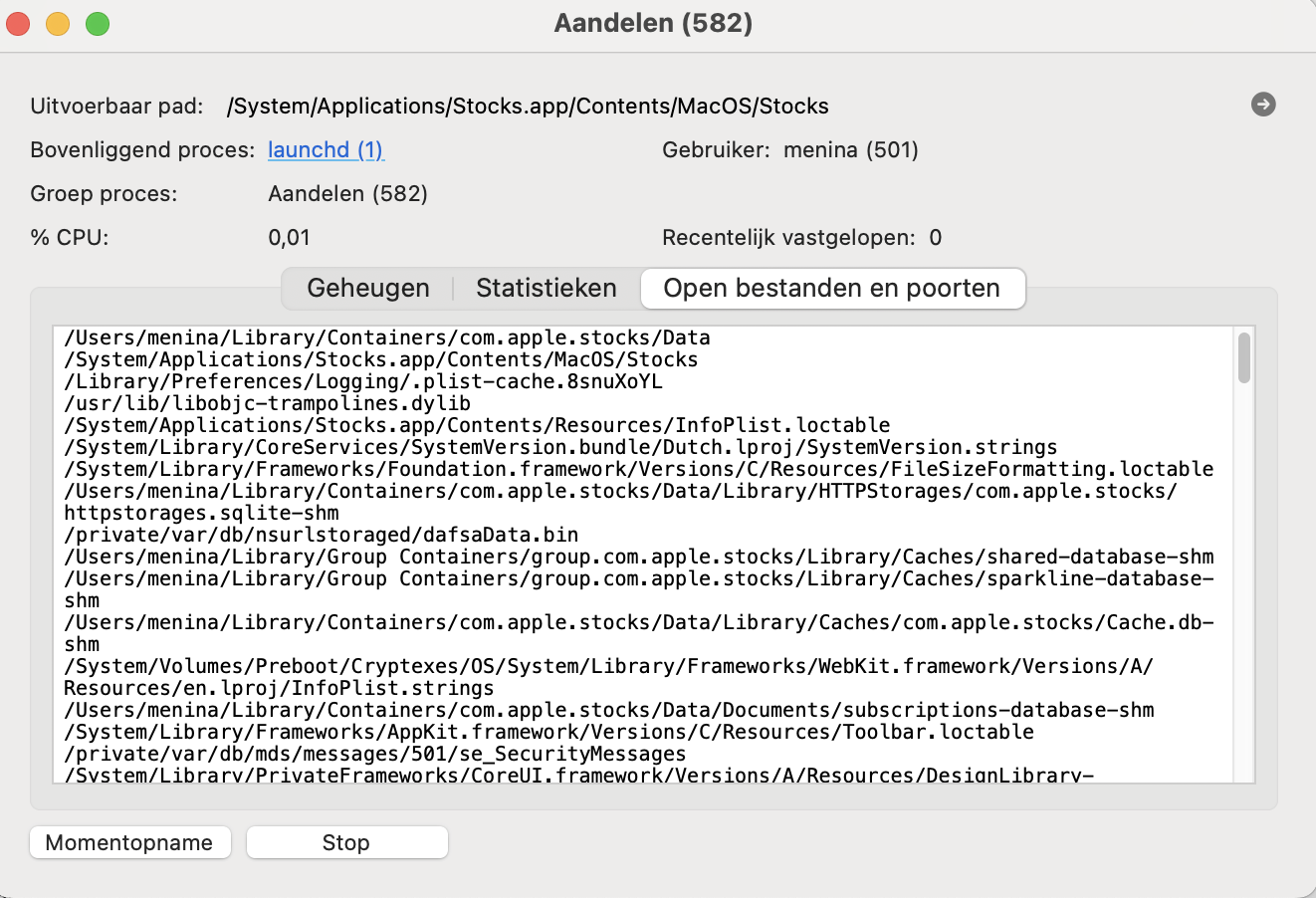 Klik op het tabblad Open Bestanden en processen om een overzicht te zien van alle bestanden en processen op je Mac.