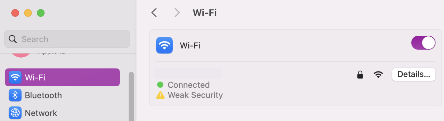 To check if a weak internet connection is the reason behind your macOS Sequoia download issues, you’ll want to check your connection. Open System Settings, go to Wi-Fi and look for a green dot next to where it says Connected.