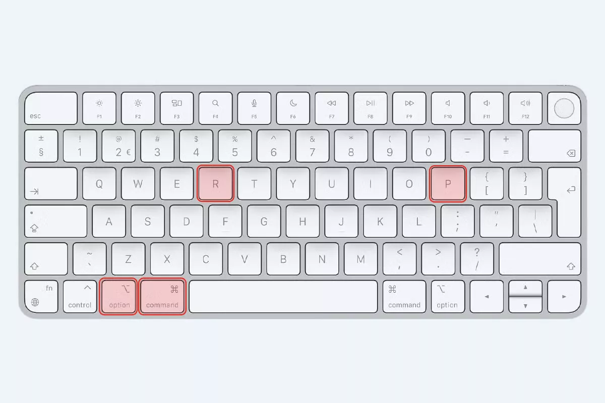 Shut down your Mac, power it on, then hold Command + Option + P + R for 20 seconds to reset PRAM/NVRAM and clear system settings.