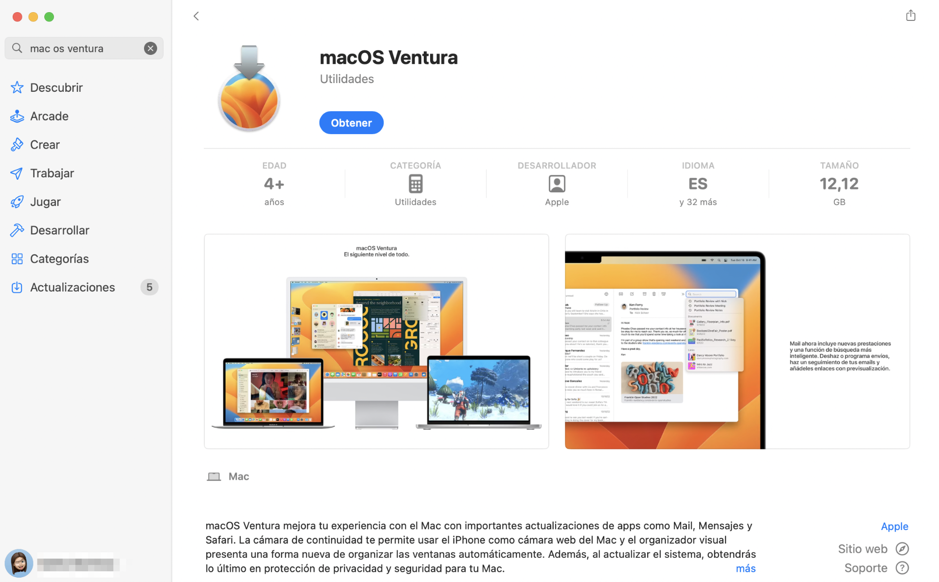 Para las versiones de macOS High Sierra y posteriores, tienes que descargar el instalador de la App Store. Eso incluye Ventura.
