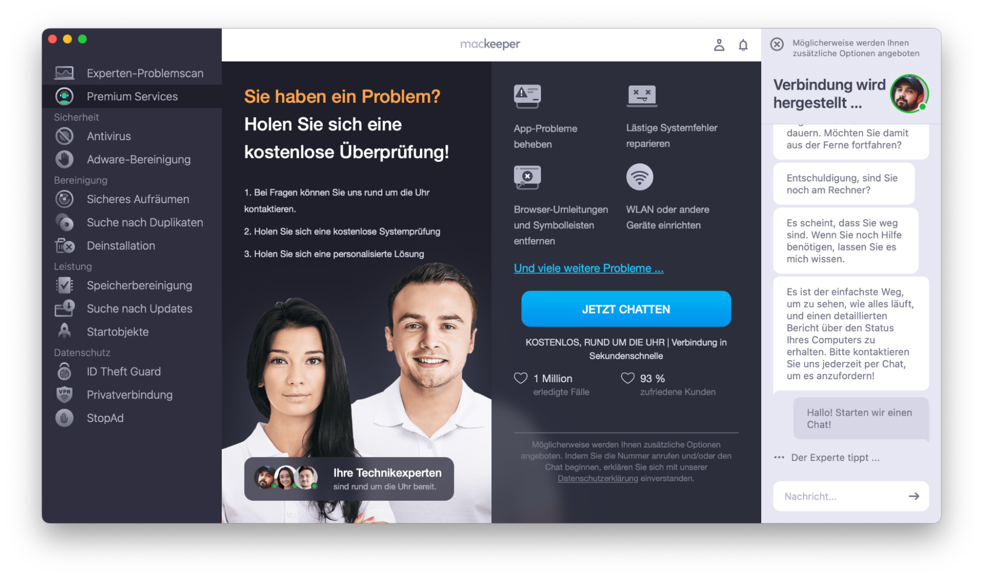 Starten Sie einen Chat mit einem der 150 technischen Experten von MacKepper und befolgen Sie die Anweisungen, um das Problem zu lösen.