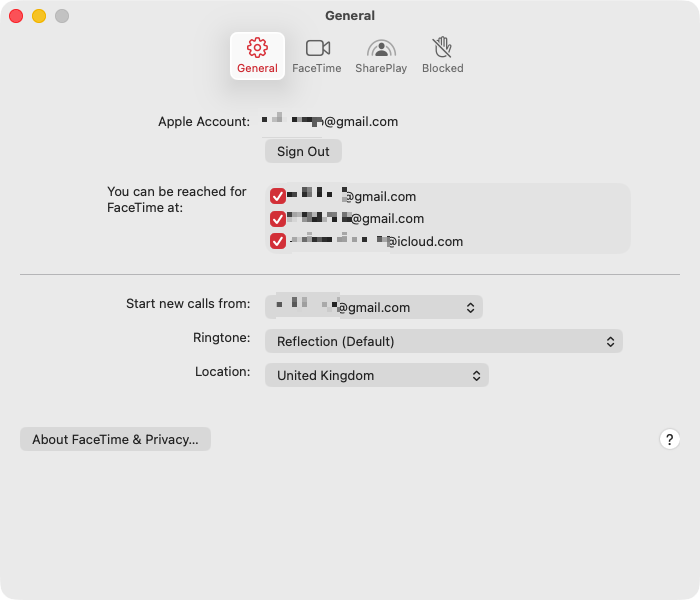 Under ‘You can be reached for FaceTime at’, select whichever email addresses and phone numbers you want to link to FaceTime. Then use the ‘Start new calls from’ dropdown’ to change what people see when you call them.