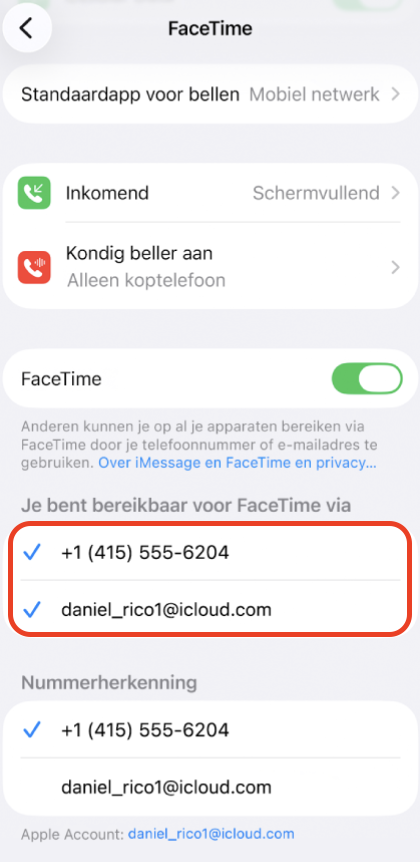 Om het telefoonnummer op je iPad of iPhone te controleren, ga je naar Instellingen, tik je op FaceTime en scrol je omlaag om de gebruikte telefoonnummers en e-mailadressen te bekijken.