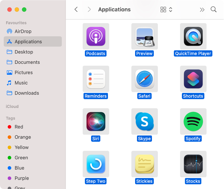 To uninstall unused apps, go to the Applications folder and find and select the apps you no longer want.