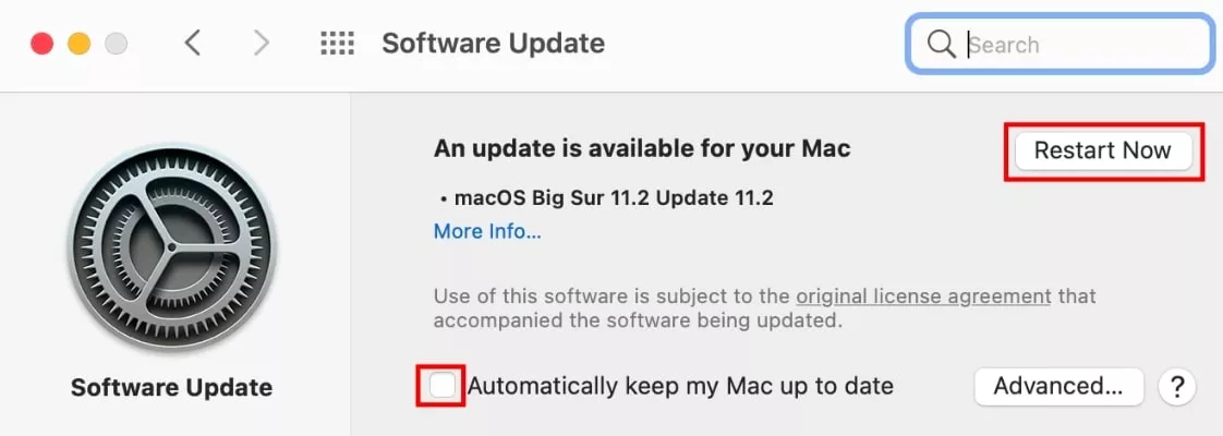 software update tab