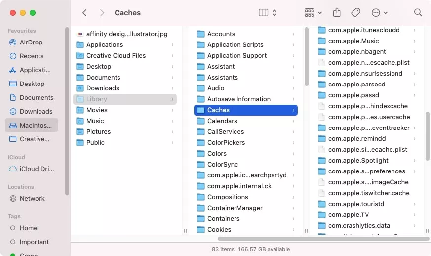 To delete Caches on MacOS Catalina, once you're in your Library folder, navigate to Library > Caches. Here, you can delete files to clear your cache.