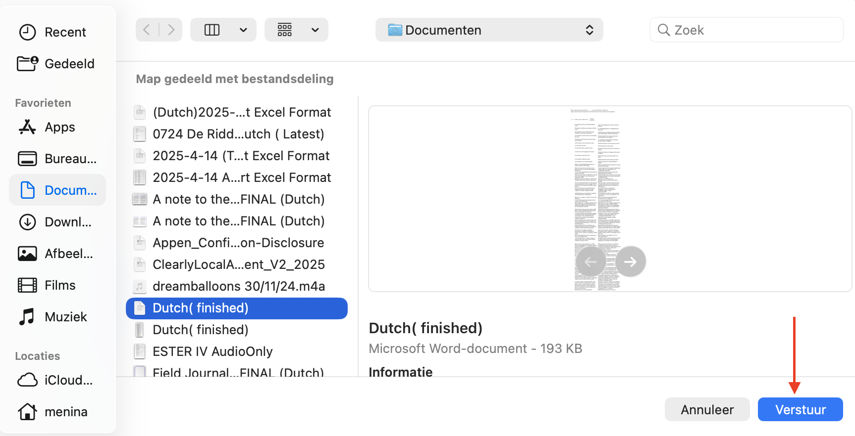 Bluetooth-bestandsuitwisseling op Mac met de bestandsverkenner. Selecteer het bestand dat je wilt versturen en klik vervolgens op Stuur om bestanden van Mac naar Mac over te zetten via Bluetooth.