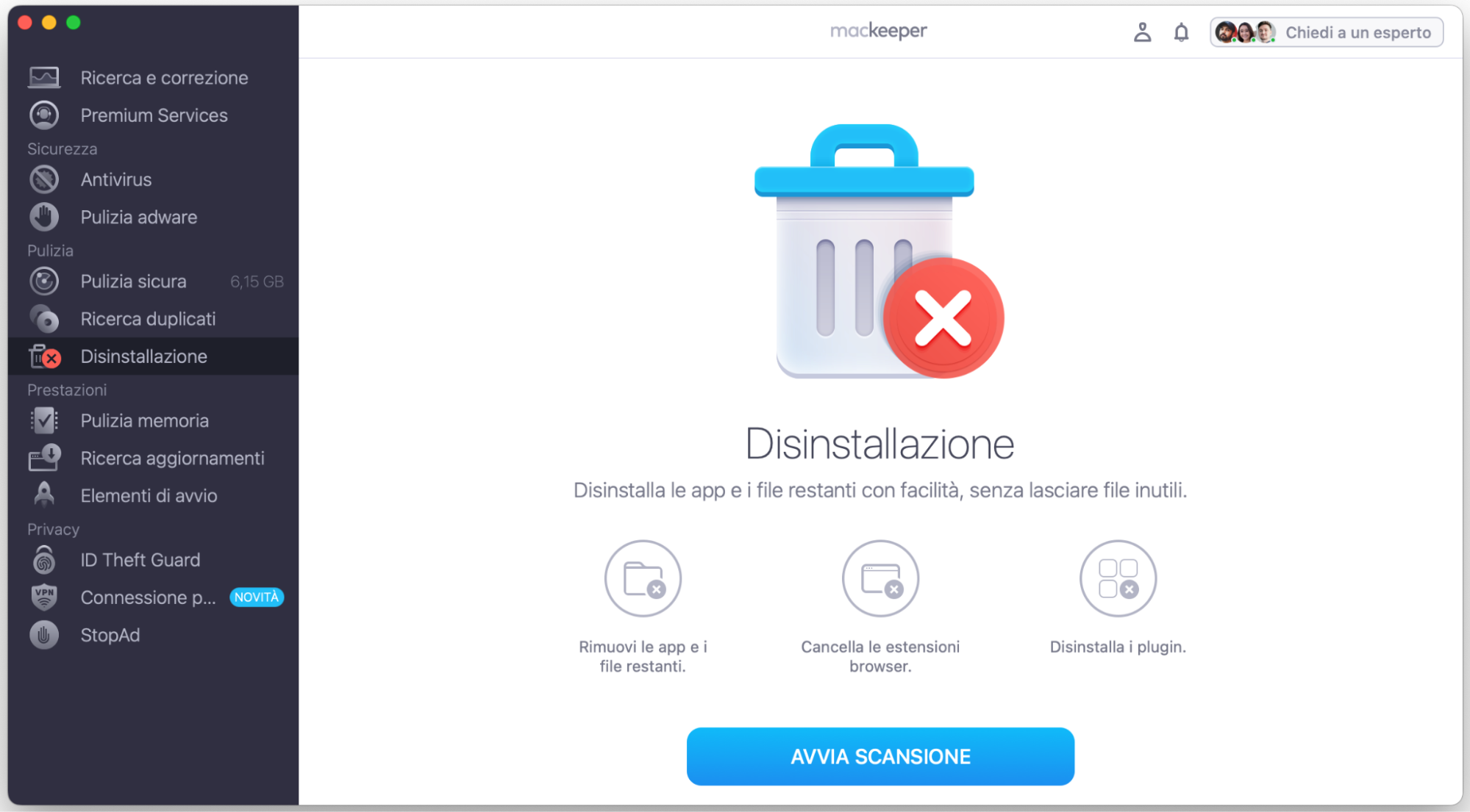 Apri Disinstallazione nell’app MacKeeper.