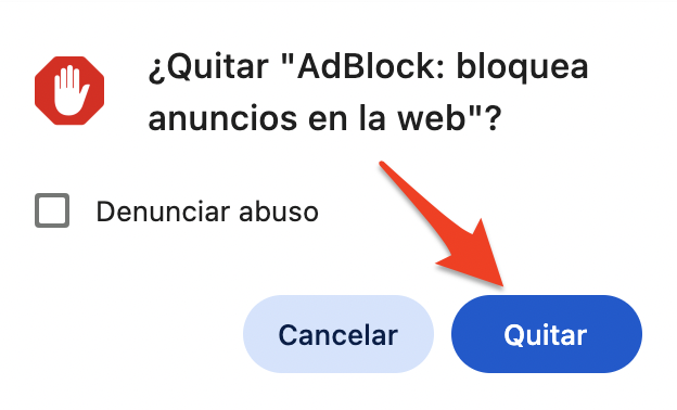 Google Chrome en macOS Monterey muestra que se está eliminando una extensión. Haz clic en Quitar para confirmar la acción.