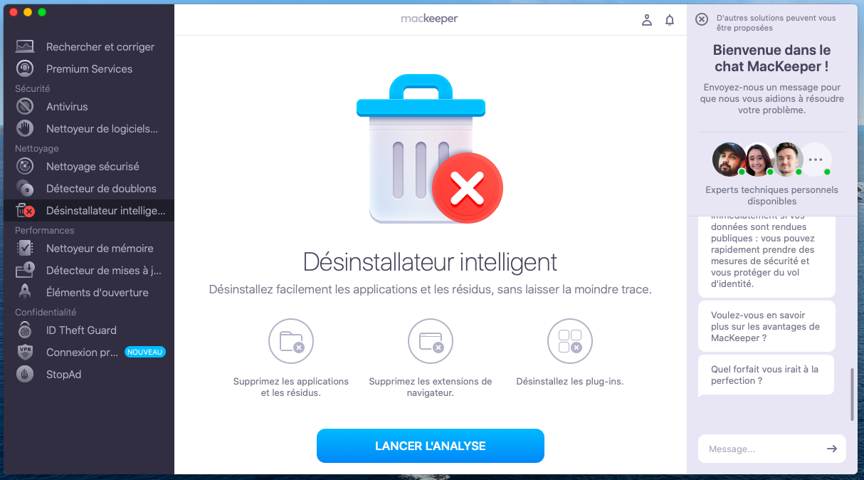 Pour libérer de l'espace pour un jeu Steam, utilisez le Désinstallateur intelligent de MacKeeper. Ouvrez MacKeeper, rendez-vous dans Désinstallateur intelligent, puis cliquez sur Lancer l'analyse.