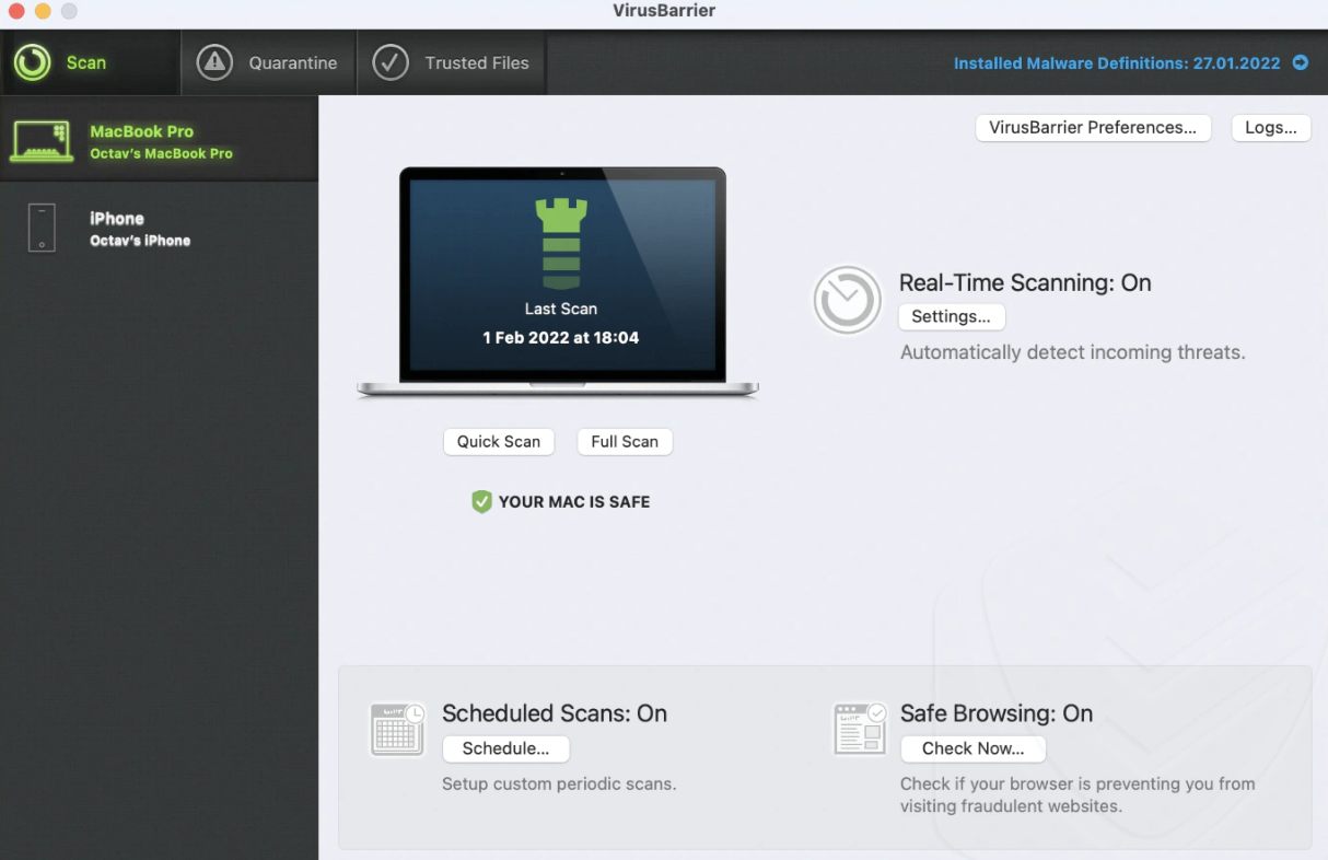 Intego Antivirus è nato su macOS. Le sue funzionalità sono suddivise in app separate, ognuna dedicata a un'opzione diversa.
