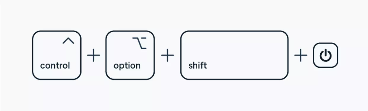 Schakel de Mac uit en houd Shift + Control + Option + aan/uit ingedrukt om de SMC te resetten.