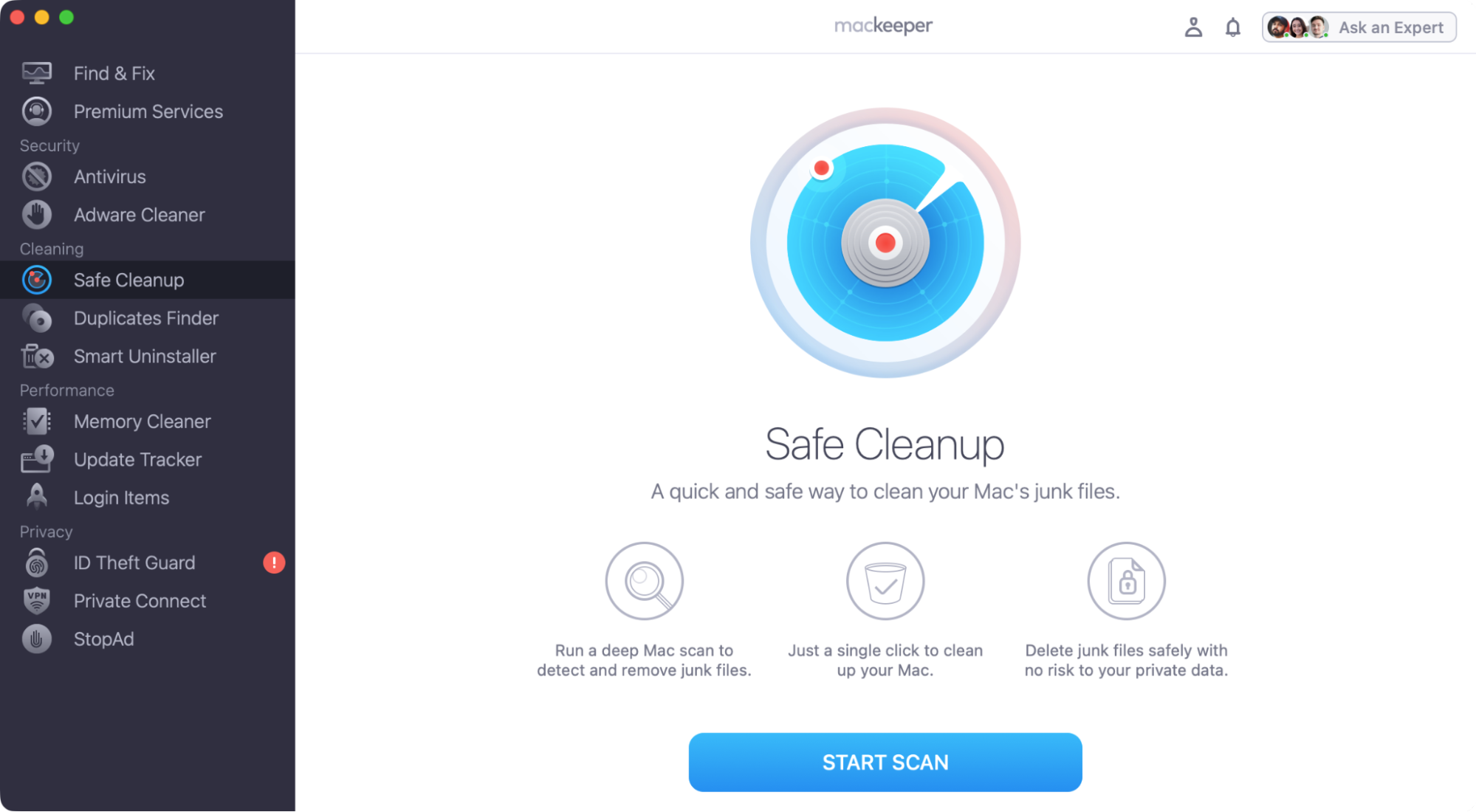If you're upgrading your Mac's operating system, you need to make sure you have enough disk space for the update. You can clean out junk data easily with MacKeeper's Safe Cleanup tool.