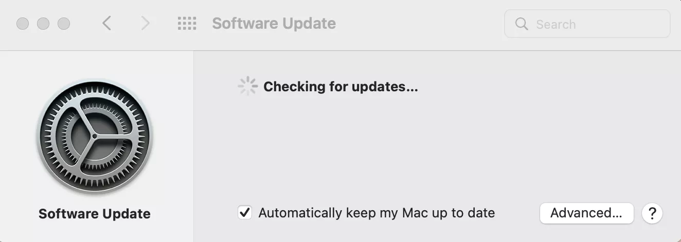 In the Software Update window, you’ll see the running circle, indicating that checking for updates is in the process In the Software Update window, you’ll see the running circle, indicating that checking for updates is in the process