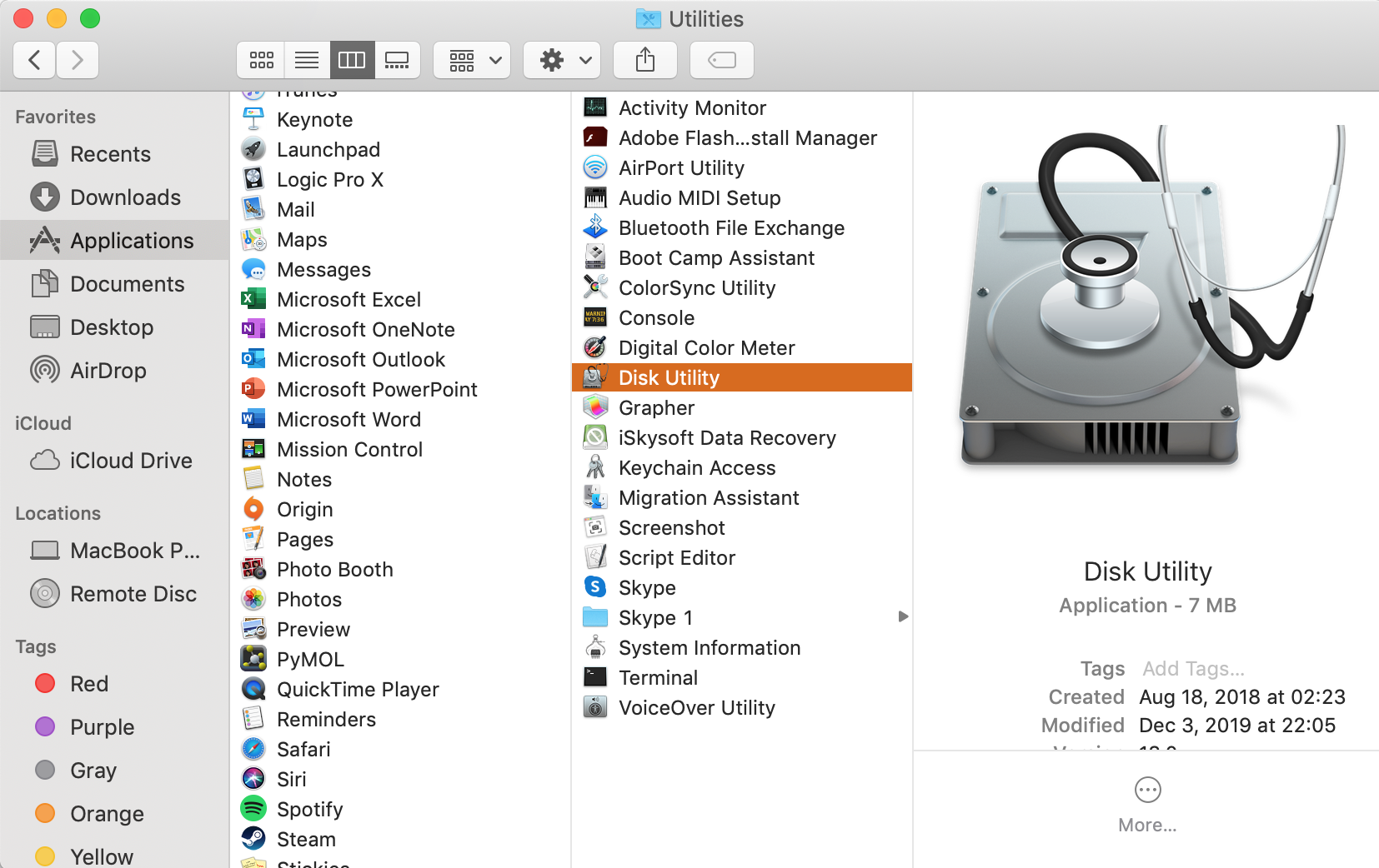 shortcut for disk utility mac