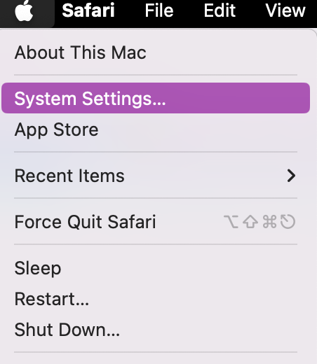To be able to change scroll direction on a Mac, you;ll first need to open System Settings via the Apple Icon.