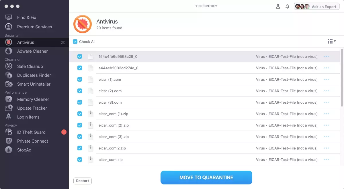 MacKeeper antivirus scanresultaten