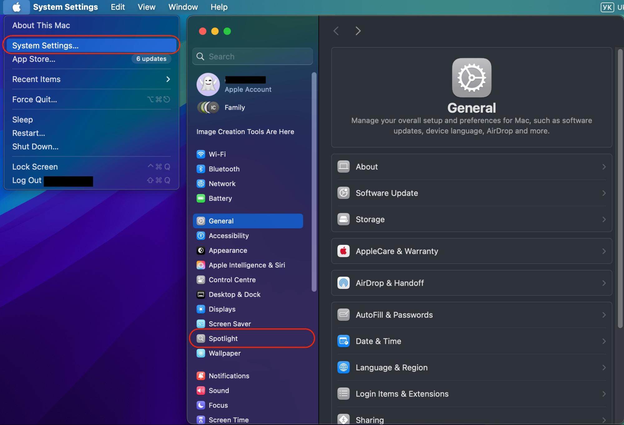 System Settings is opened on a Mac. Select Spotlight to disable and enable Spotlight access for Photos when duplicates aren’t showing.