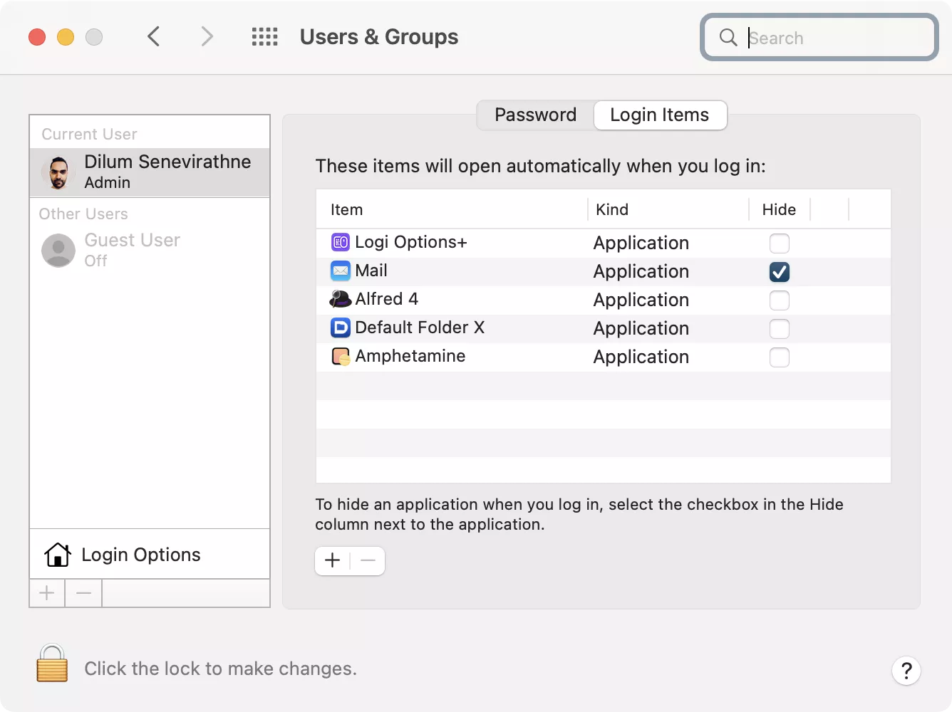 System Preferences > Users & Groups > Login Items