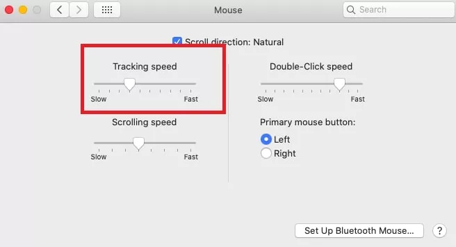 mouse preferences tracking speed