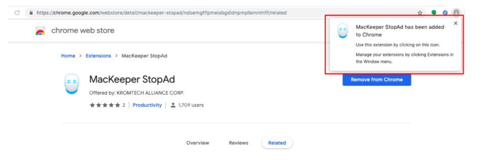 StopAd extension installed StopAd extension installed