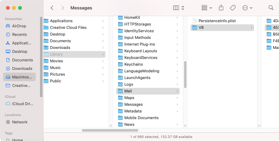 Manually clear mail storage on a Mac. To delete Mail files manually on a Mac, navigate to Library > Mail. In there, you’ll find a folder that starts with a V, followed by a number. Click on it.