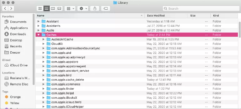 library caches folder