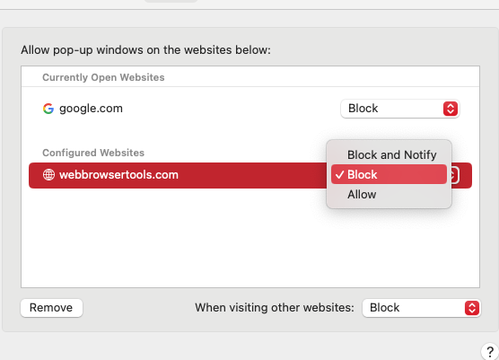 If you see a pop-up you want to block, use its drop-down menu and then select 'Block'. That will stop it bothering you in future.