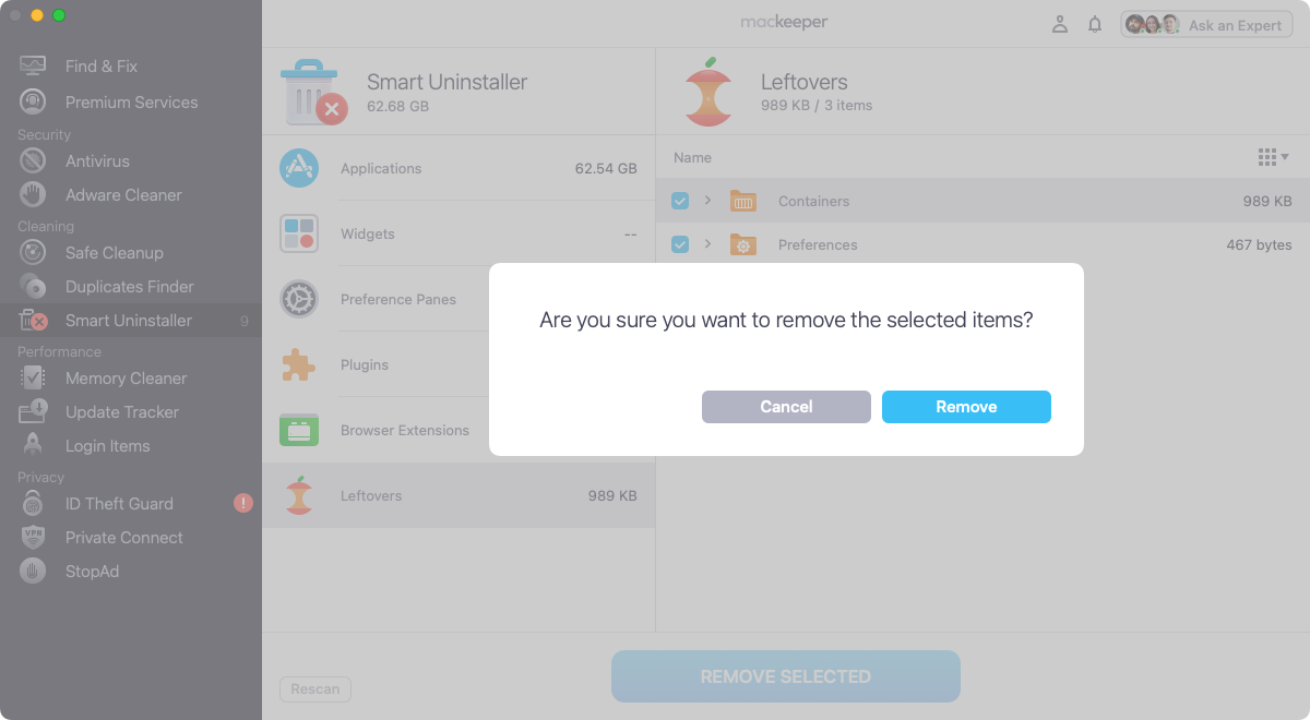 Click Remove to finish the process.