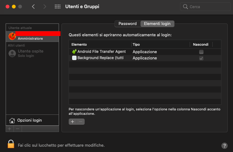 Per ottimizzare il Mac dopo gli ultimi aggiornamenti di macOS o delle app, si consiglia di rimuovere tutti gli Elementi login non necessari all'avvio per favorire l'avvio del Mac dopo l'aggiornamento.