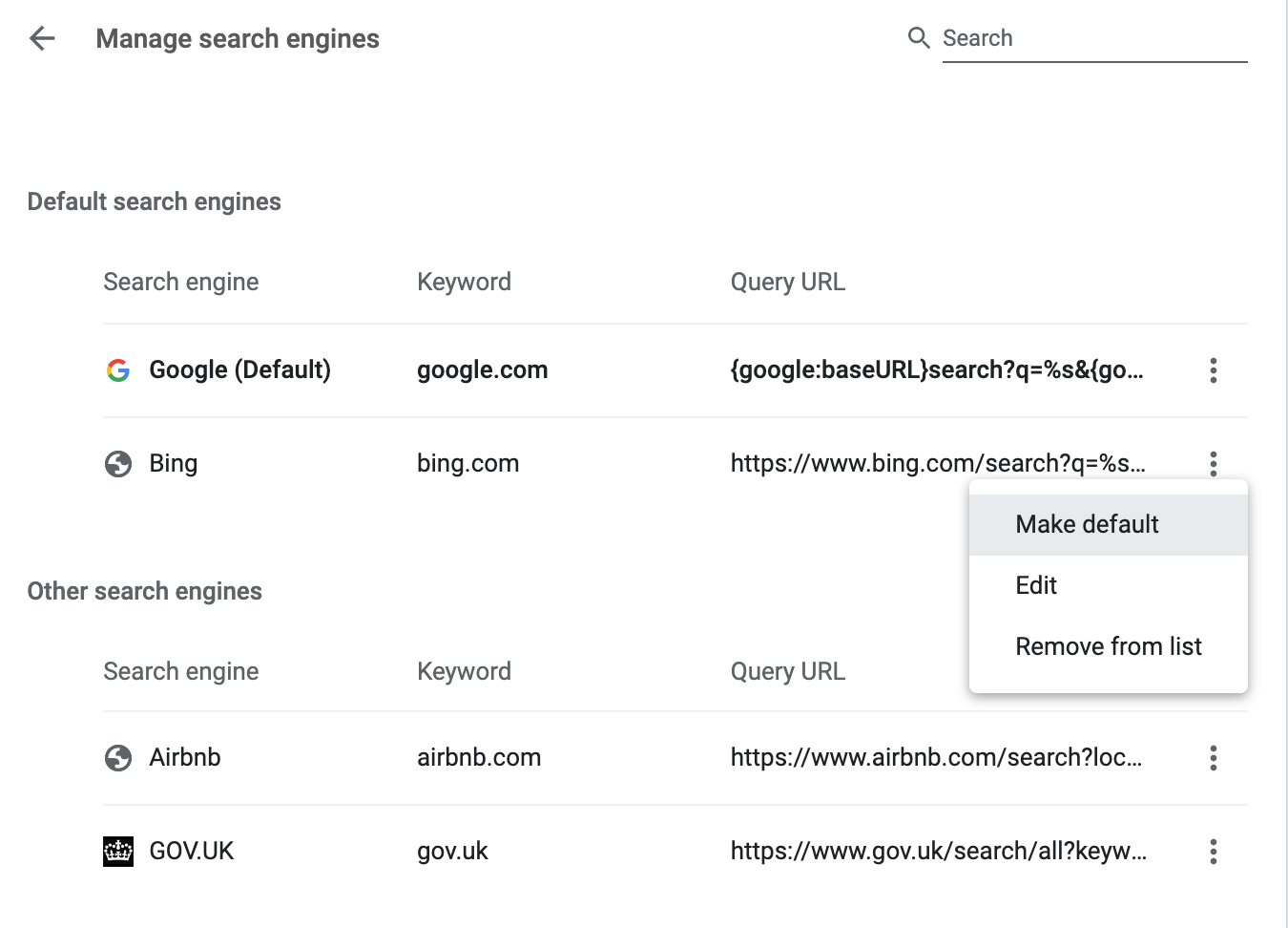 make a search engine default in chrome make a search engine default in chrome