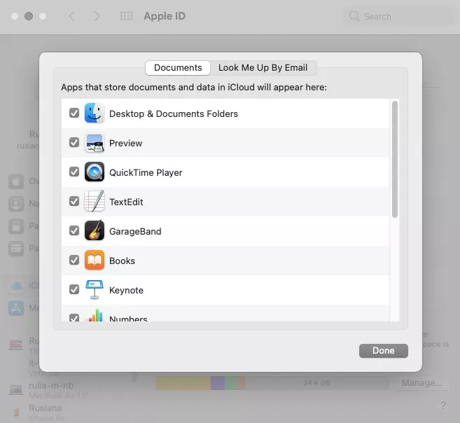 icloud drive options ticked
