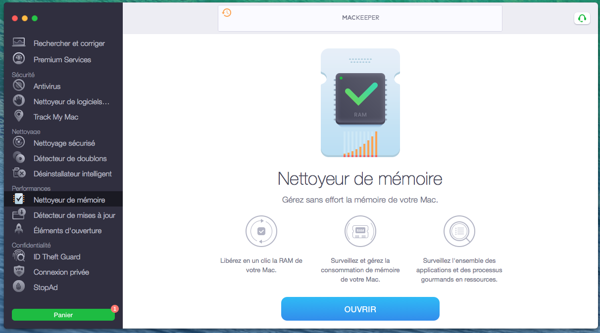 Nettoyeur de mémoire dans MacKeeper Nettoyeur de mémoire dans MacKeeper