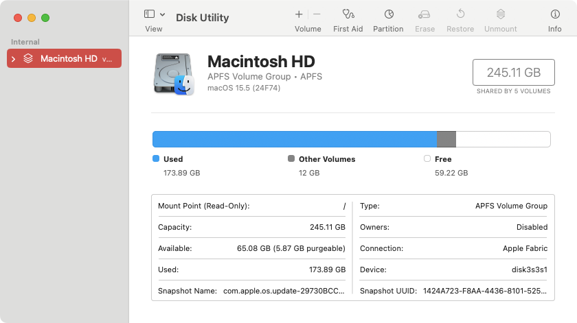 If you find that apps keep crashing after you've updated your Mac, it's a good idea to run a First Aid scan on your system drive, using Disk Utility.