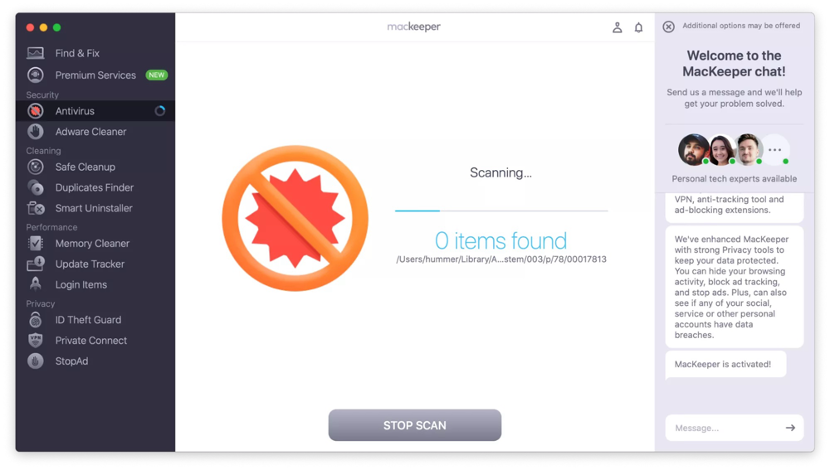 To remove any malicious content from your Mac using MacKeeper, wait until the scan is complete.