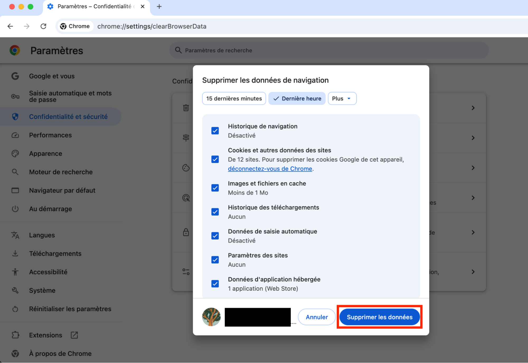 L’option Supprimer les données de navigation dans Chrome, avec le bouton Supprimer les données mis en surbrillance. Comment réinitialiser Chrome : guide pour bloquer les fausses alertes McAfee sur Mac.