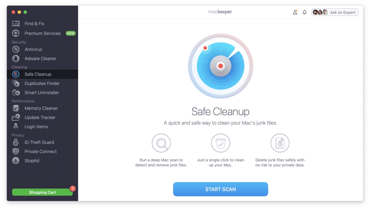 To delete movies or other unneeded files from your Mac and free up space, use MacKeeper's Safe Cleanup. Launch the app and go to Safe Cleanup, click Start Scan.