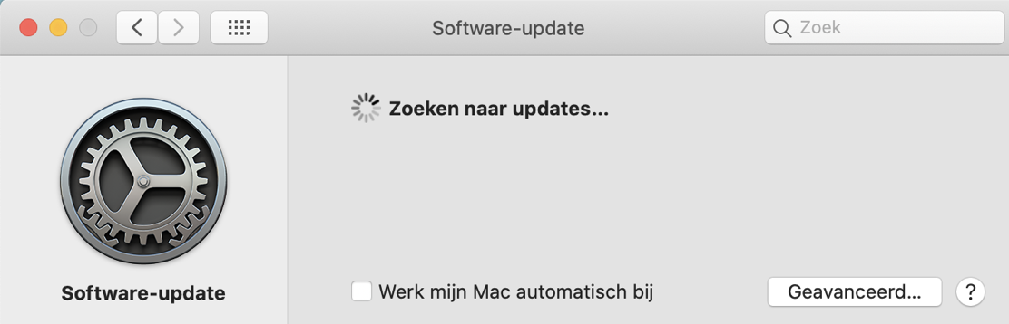 ‘Software-update’ op de Mac controleert op nieuwe updates. Onderdeel van de instructies om een probleem met een haperend MacBook-scherm op te lossen.