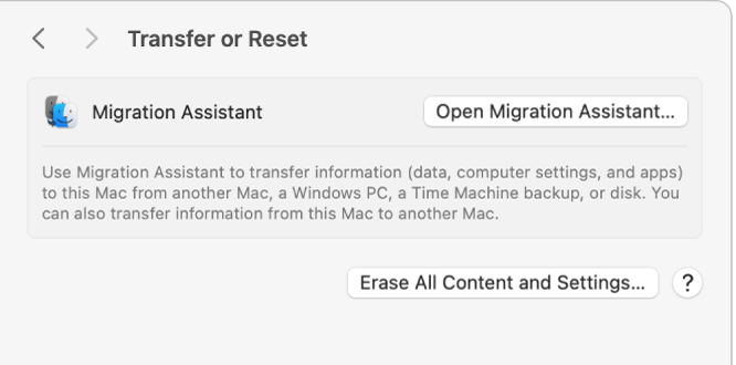 General settings are opened on a Mac. Click on Erase All Content and Settings to perform a factory reset on macOS Monterey.