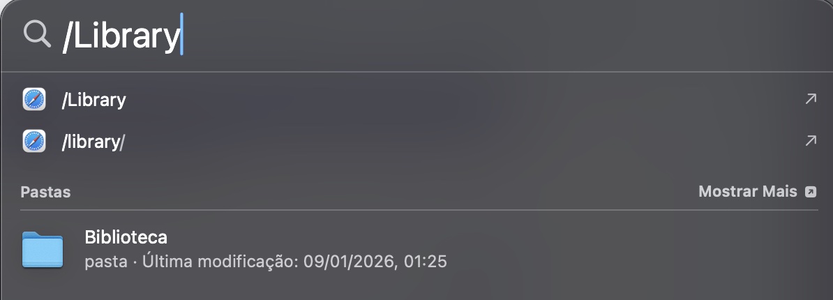 Para liberar espaço no seu Mac, digite /Library e pressione Enter.