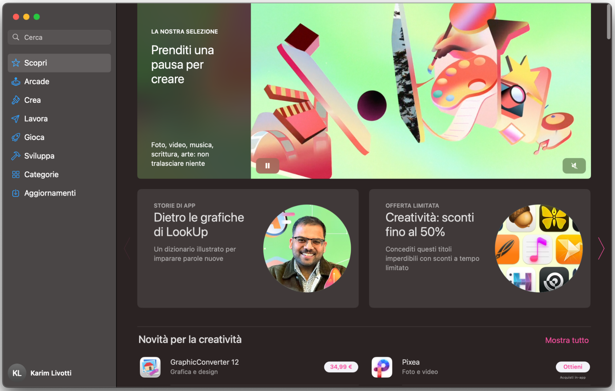La finestra della home page dell’App Store mostra consigli di app da scaricare e provare, oltre al menu di navigazione a sinistra che rende più semplice cercare nelle categorie di software.