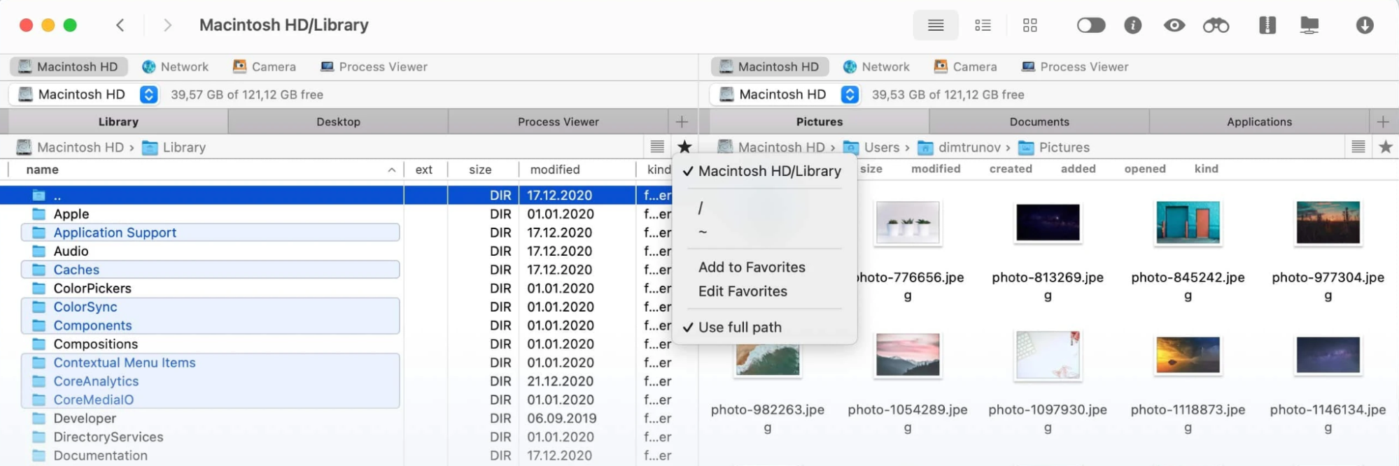 The Commander One interface is opened on an Apple computer with a light theme background. You can see all the files with the full path to them