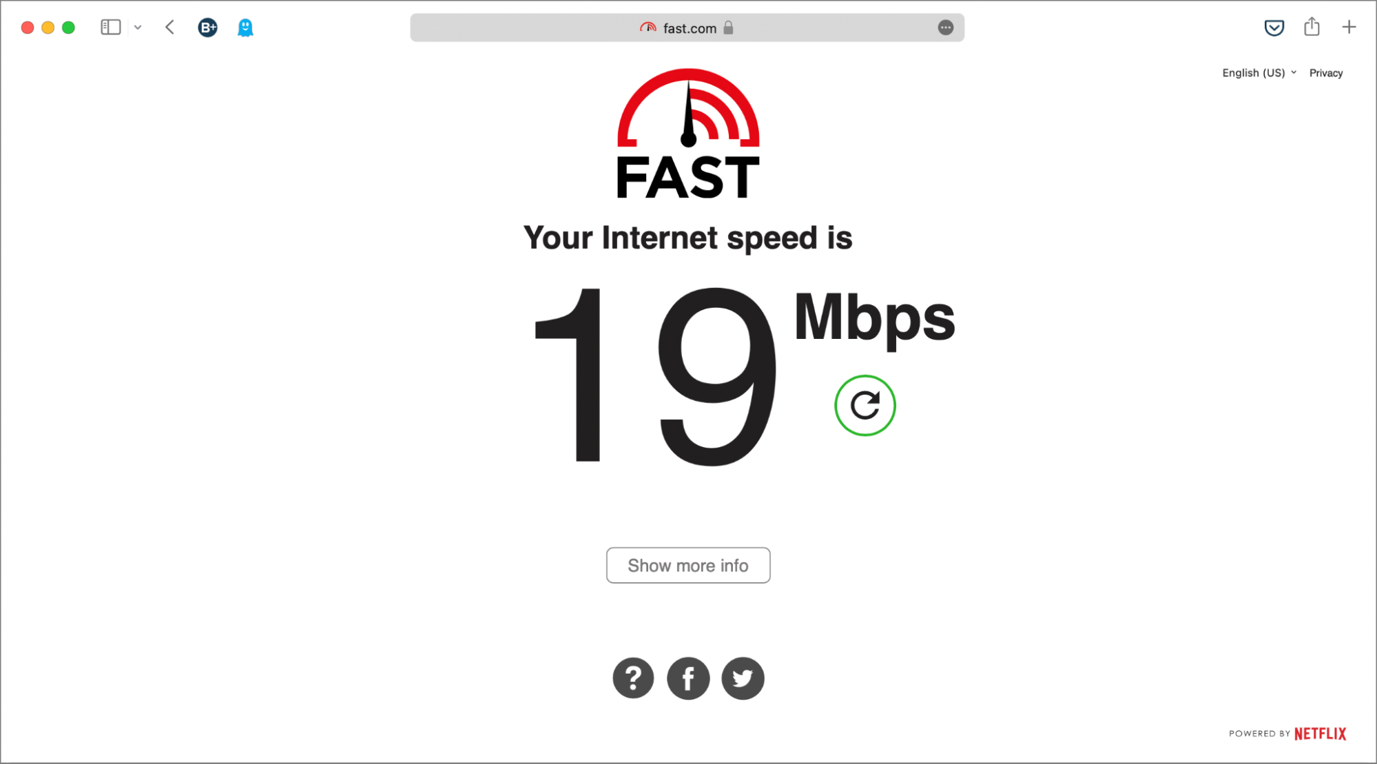 A screenshot that shows the website to check internet speed in Safari