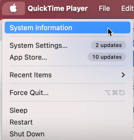 To check the health of the battery in a pre-owned MacBook, click the Apple logo in the menu bar, hold down the Option key, and select System Information.